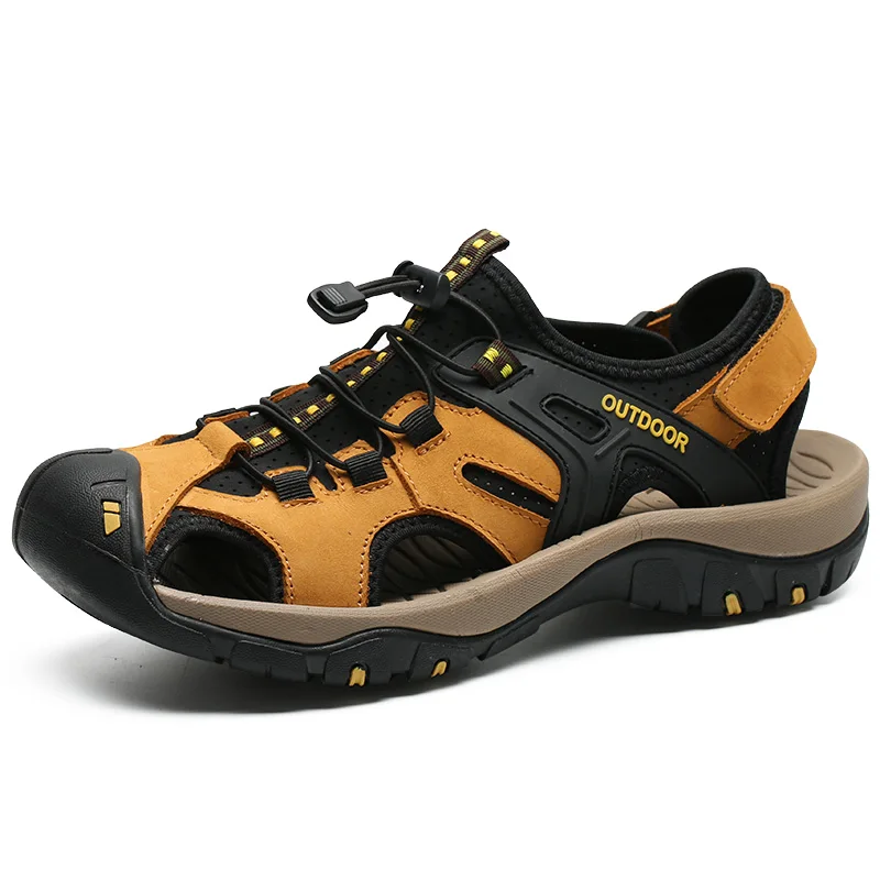 

Summer Outdoor Non-slip Large Size Casual Leather Sandals for Men, Yellow/black/brown