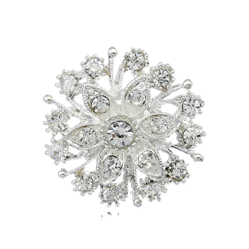 

Shining Fashion Round Flower Crystal Rhinestone Silver-color Brooches for Women Brooch Pins Jewelry