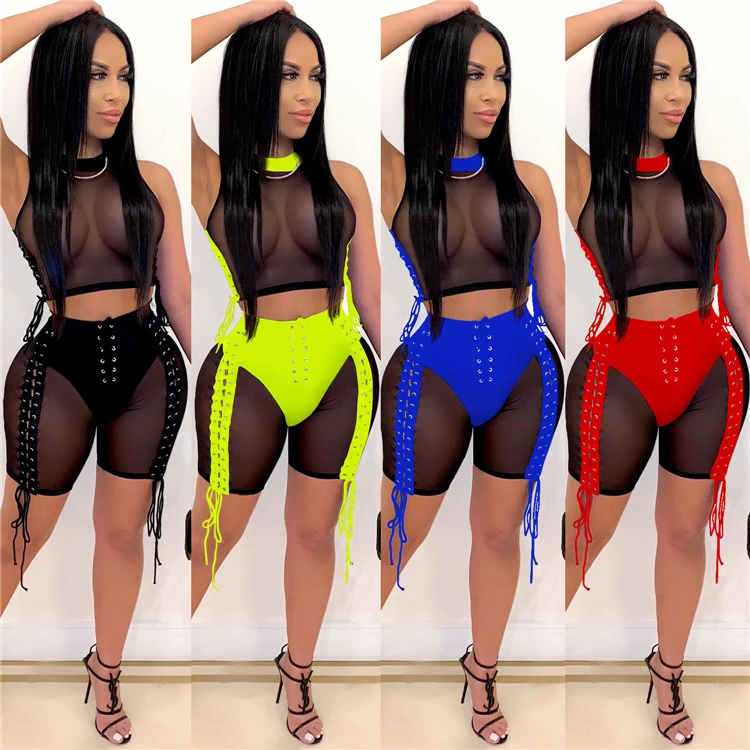 

X3649-new arrivals 2021 bandage mesh 2 piece set 2021 club wear, Picture