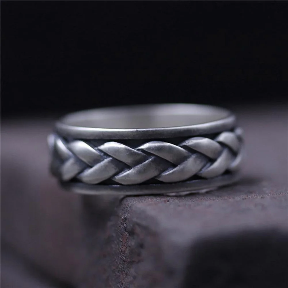 

New Arrival Real 925 Sterling Silver Rings For Men And Women Rotating Ring Matte Braided Type Twisted Rope Retro Antique Style