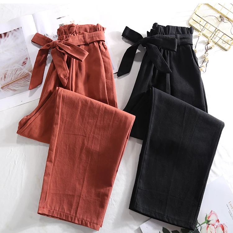 

Japanese style plain color high waist cropped pants girls' pants, 6 colors