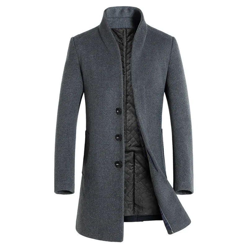 

Latest Design Men's Woolen Coat Slim Fit Single Breasted Winter Long trench Coat for Men