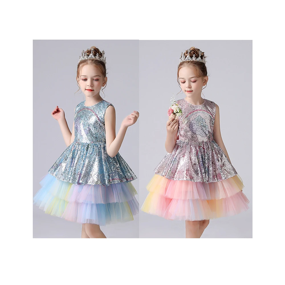 

Noble Children Wear Girls Princess Dress Kids Flower Girl Gown Dresses Party Tutu Tulle Bridesmaid Beaded Prom Gown for Summer, As shown