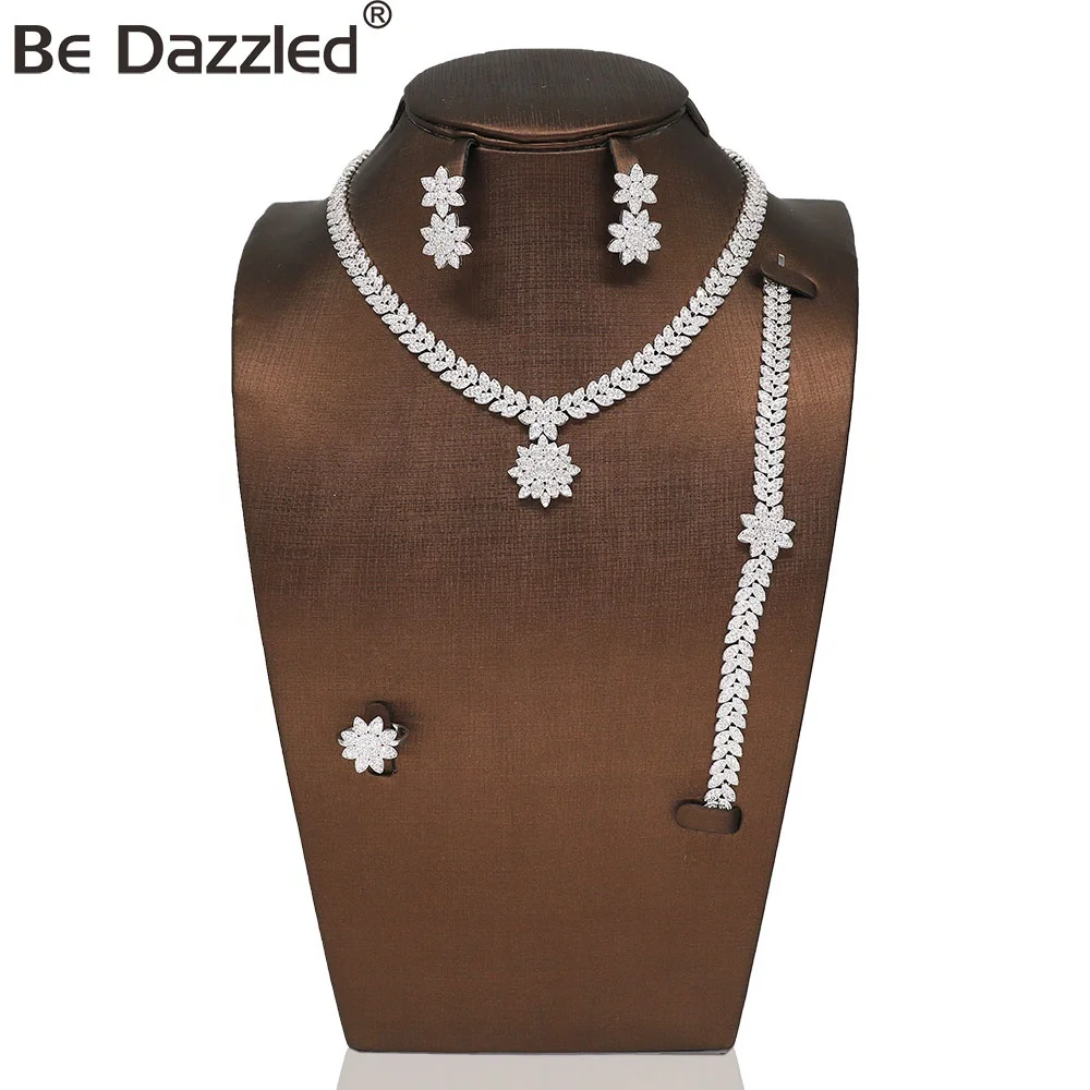 

Bedazzled 2019 fashionable silver plating zircon jewelry bridal diamond jewellery set for woman necklace sets