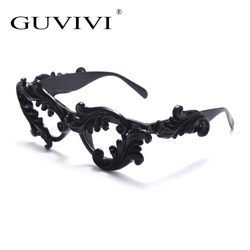 

GUVIVI Sunglasses New cat eye sunglasses embossed luxury rhinestone black frame transparent lens glasses unique square custom, 1 colors