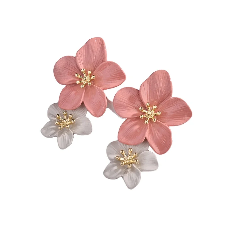 

hibiscus Alloy enamel drop stud 2 flower earring, Colorful