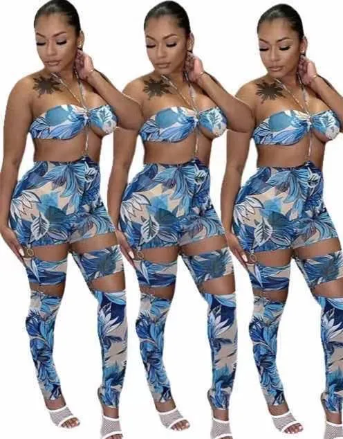 

B35833A 2021 Low MOQ In stock Sexy print cut out woman sexy bandage jumpsuit