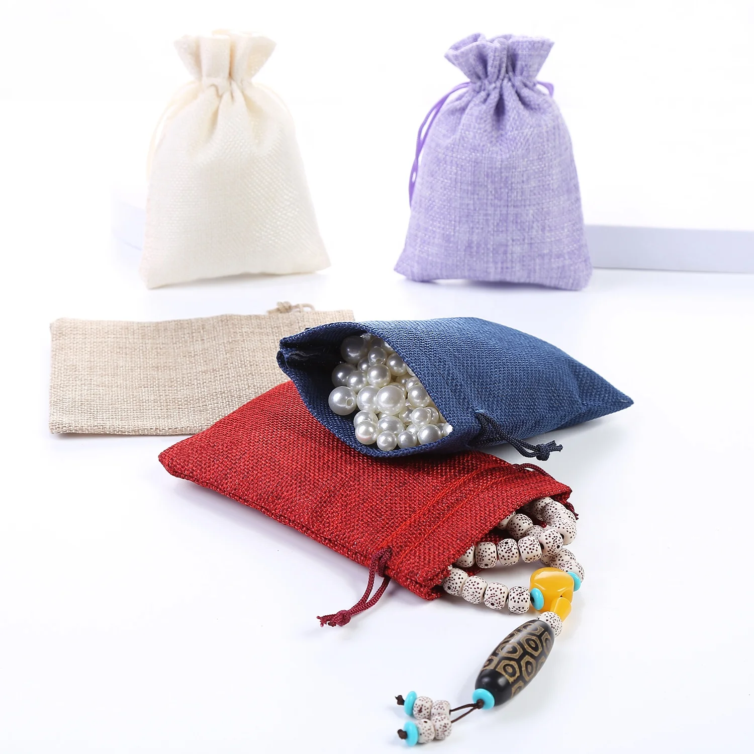 

Custom Linen White Jewelry bags Small Heat Transfer Pink Drawstring bags Purple Gift bags with String