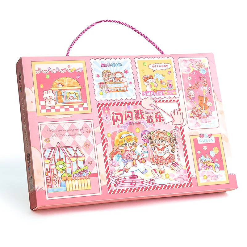 

112pcs /Set Creative Kawaii Notebook Gift Box Goo Card Stickers Blind Box Set Stationery Surprise Combination Set