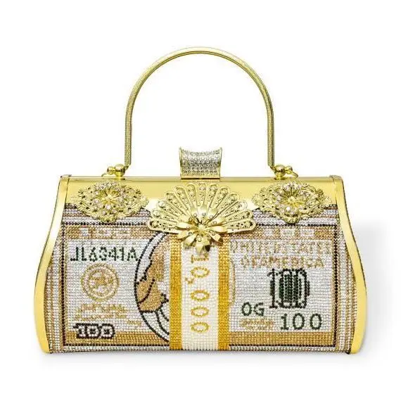 

2021 Stylish Money Luxury Rhinestone Diamond Clutch Bag Wedding Women Ladies Evening Party Clutch USD Dollar Bag Purse Handbag