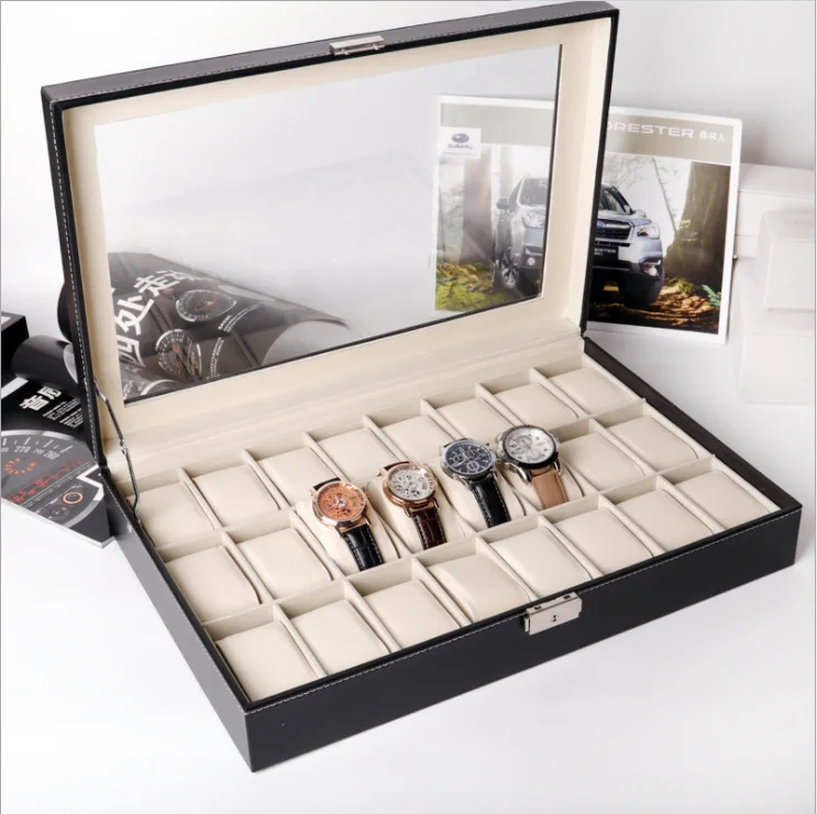 

Watch Collectors Case 24 slots High Quality Watch Box Black Transparent Watch Box, Black color