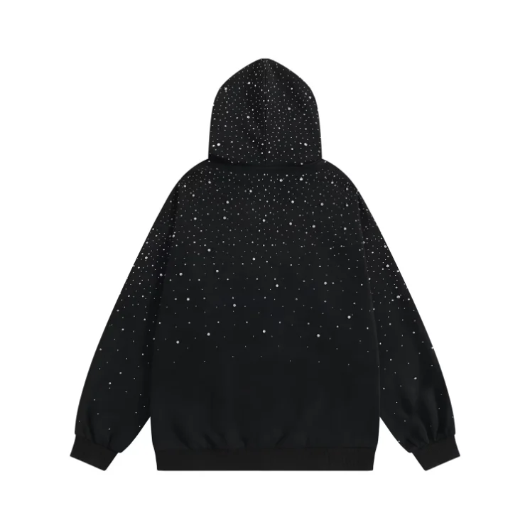 Rhinestone Starry Hoodie Men Oversized Drop Shoulder Heavyweight Cotton Hooded Sweatshirt Custom Streetwear Casual Pullover Top