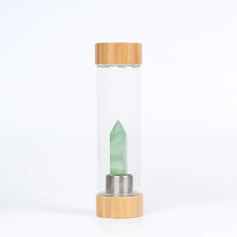 

Bpa free dazzle color gift box energy fashion travel mug with stainless steel infuser bamboo gemstone crystal water bottles