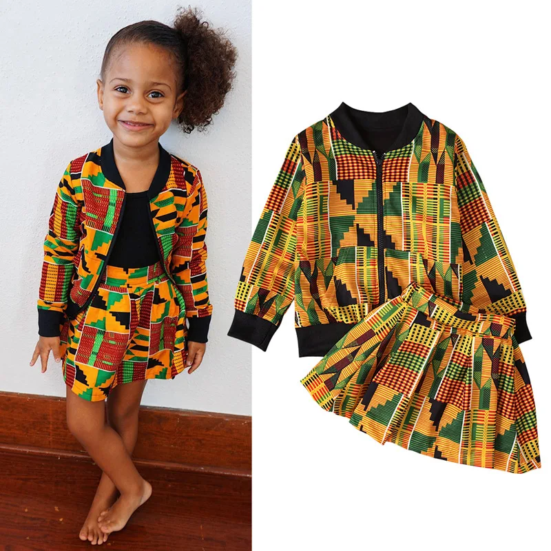 

Wholesale Bohemia print fall clothes two pieces sets jacket dress baby girls clothes long sleeve boutique outfits, As pic showed