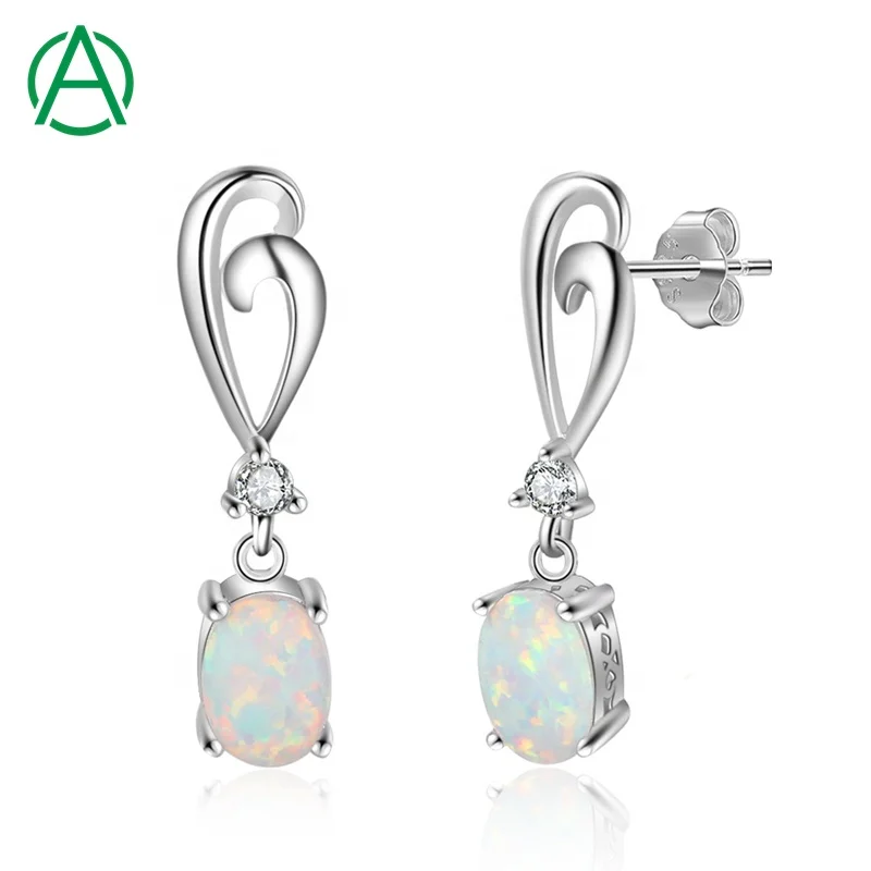 

ArthurGem European and American Simple Style Opal Ladies Earrings 925 Sterling Silver White Opal Stud Earrings for Women Girls