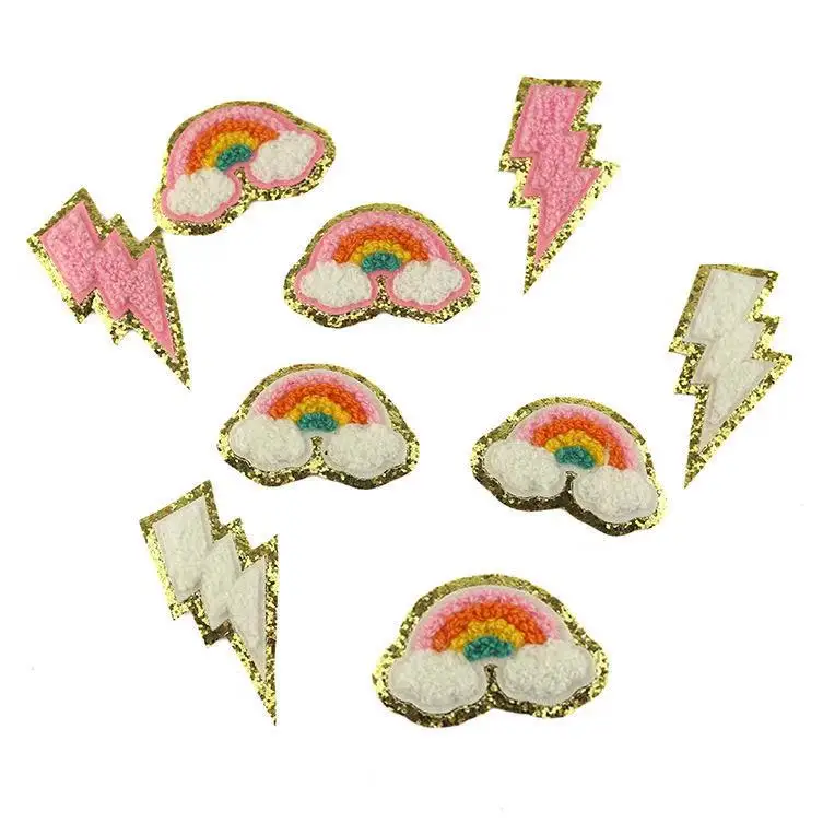 

Promotion Hot selling  Logo self-adhesive Chenille Rainbow Patches With Glitter