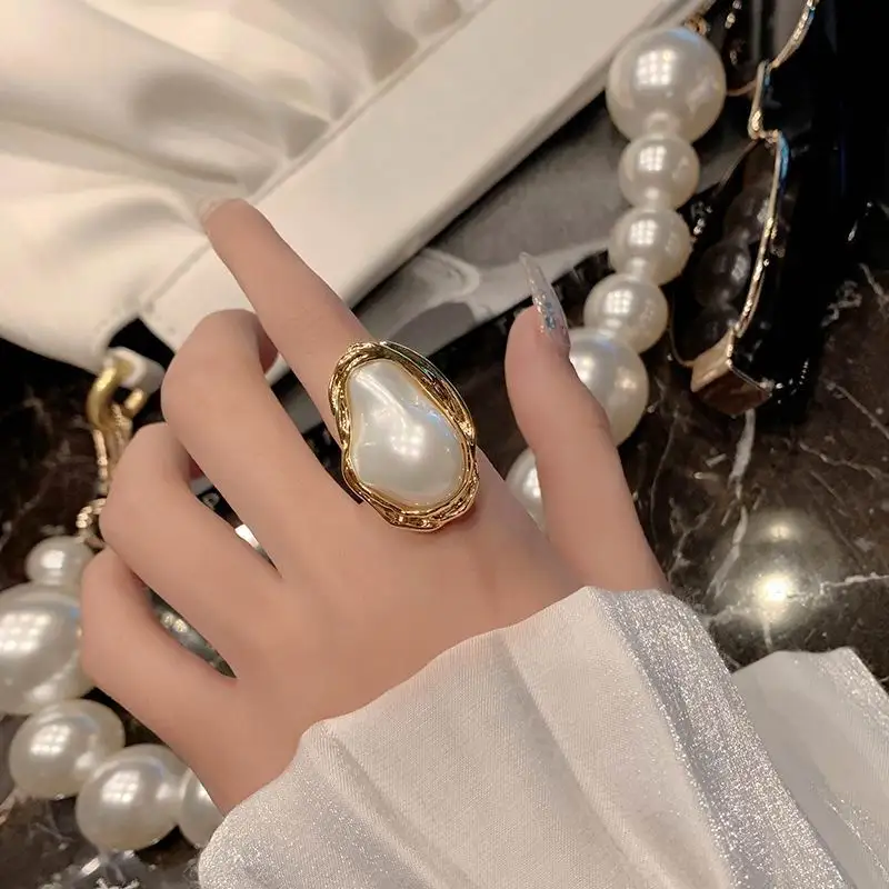

Women 2021 New Jewelry Personality Big Statement Adjustable Baroque Pearl Rings