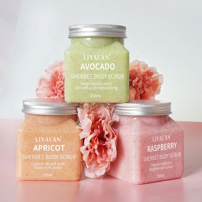 

Wholesale private label organic fruit apricot raspberry avocado exfoliator whitening face and body scrub