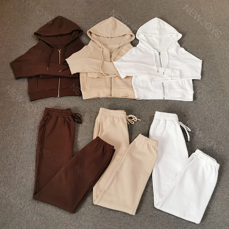 

Customized Cropped Hoodie Set Fall Winter Zipper Full Zip Up Hoodies Sweatpants 2 Two Piece Jogger Sets Women, As your requirement