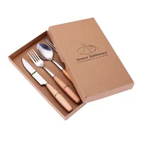 

Custom Packaging Eco Friendly Stainless Steel Fork Spoon Set Utensils Flatware Wooden Handle Cutlery