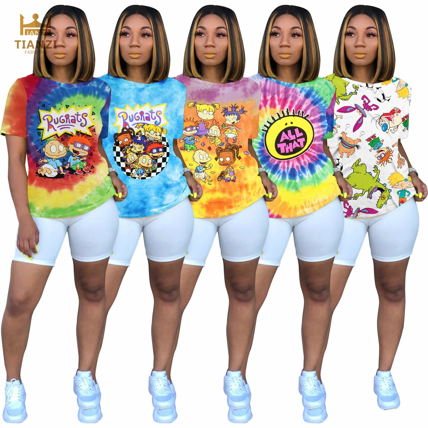 

S6348 - ladies casual cartoon print short sleeve t-shirts