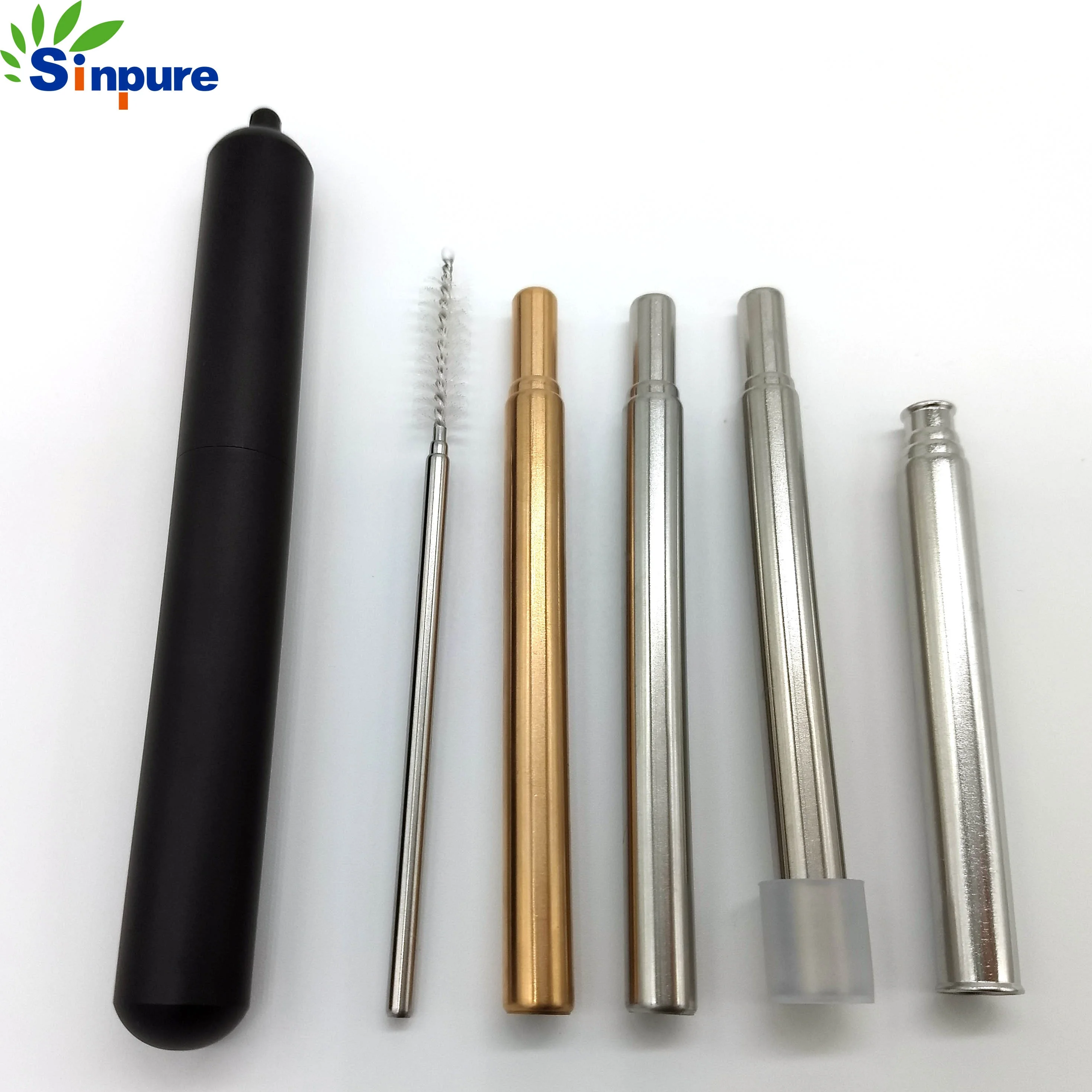 

ECO Metal Color Stainless Steel Straw Telescopic Straw with Case Brush, Natural steel;rainbow;or custom