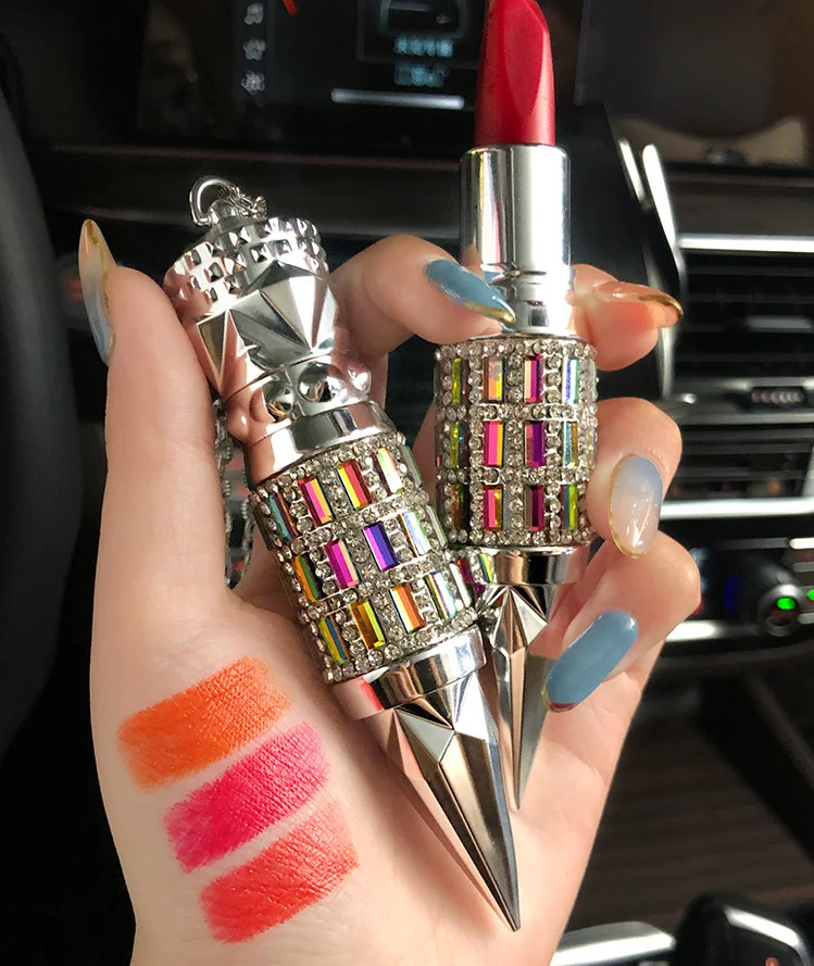 

OMG nude matte diamond glitter lipstick matt metal lip gloss lipstick with glitter diamond tube 3 color in 1 lip stick