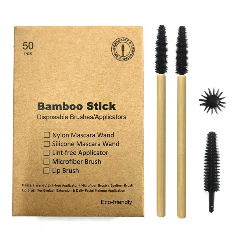 

Bamboo Handle Silicone Bristle Mascara Applicator Eco-friendly Disposable Mascara Wands Eyelash Brush