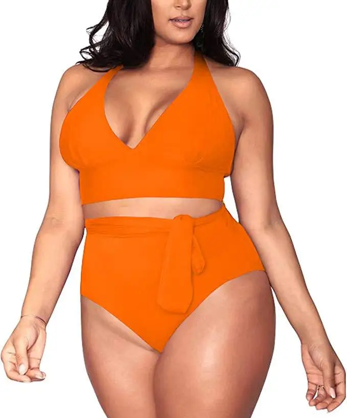 

2021Women's Plus Size High Waisted Tummy Control Swimwear Swimsuit Full Coverage