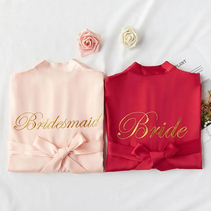 

New hot selling products silk satin Bridesmaid embroidery robe for women, 10 colors