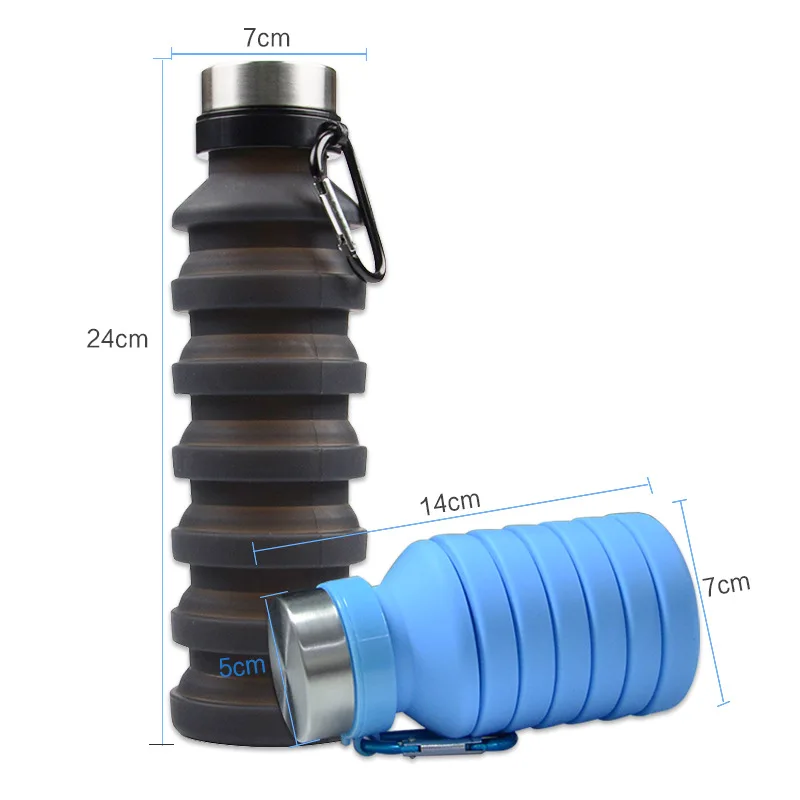 

Customized Logo BPA Free Drinking plastic Silicone Foldable Sports Collapsible Water Bottle