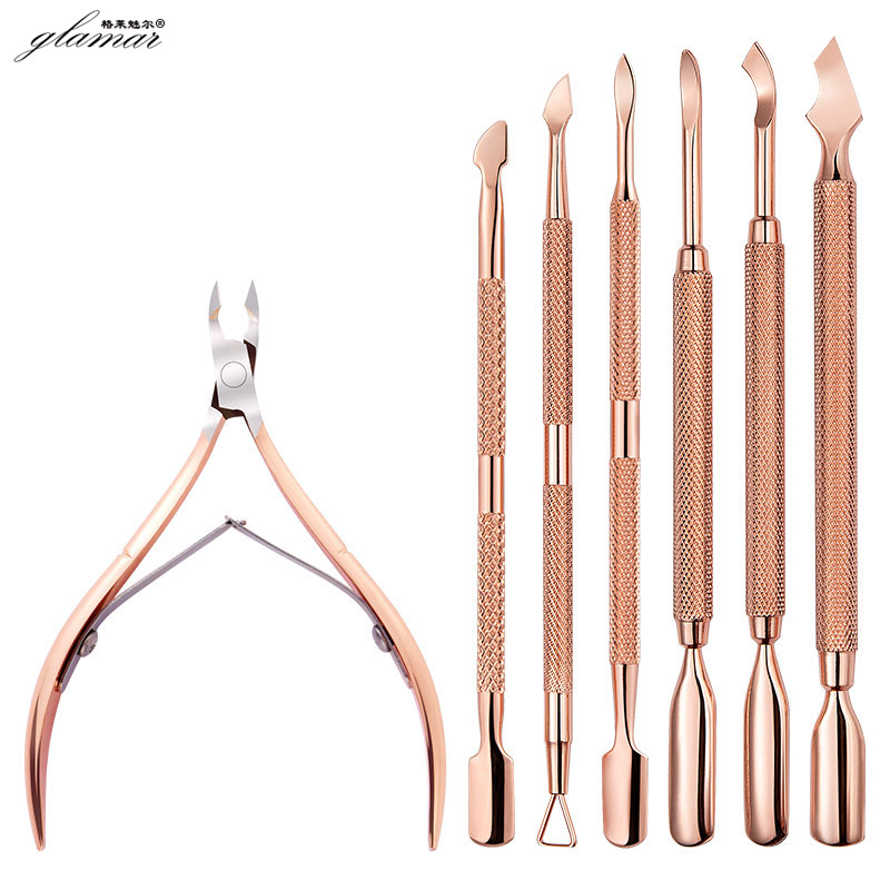 

OEM/Wholesale Rose Gold Stainless Steel Nail Cuticle Pushers Kit Finger Manicure Nail tools