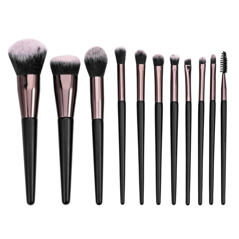 

11pcs professional makeup brush black wooden handle soft hair cosmetics brush make up tool, Customized color accepted