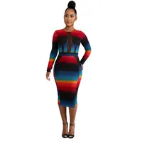 

91110-MX87 rainbow color midi ladies casual dressessehe fashion