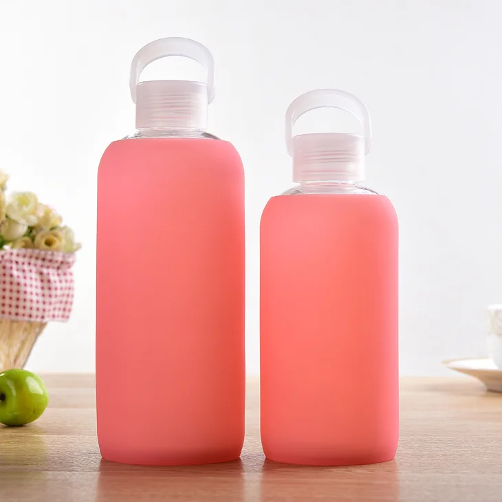 

Custom drinking Provided 500ml Sports With Silicone Sleeve BPA Free Portable Reusable Borosilicate Glass Water Bottle