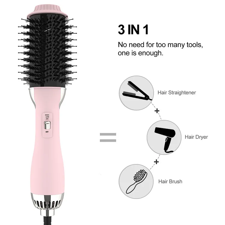 

one step volume hair styler hot air brush blow dryer hair curling 3 in 1 hair dryer brush, Pink and black