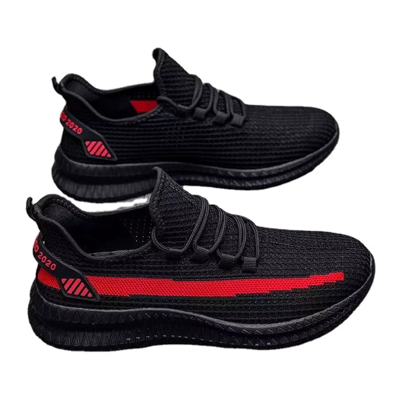 

Fashion Men's Casual Shoes Sneakers Breathable Fly-Knited Men Design Footwear, Biue black red