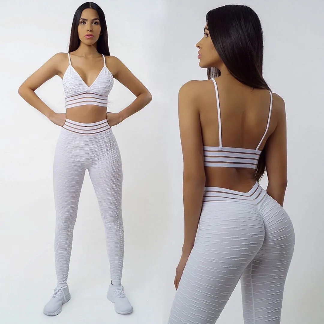 

Women Anti Cellulite Leggings And Bra Gym Wear Two Piece Yoga Set