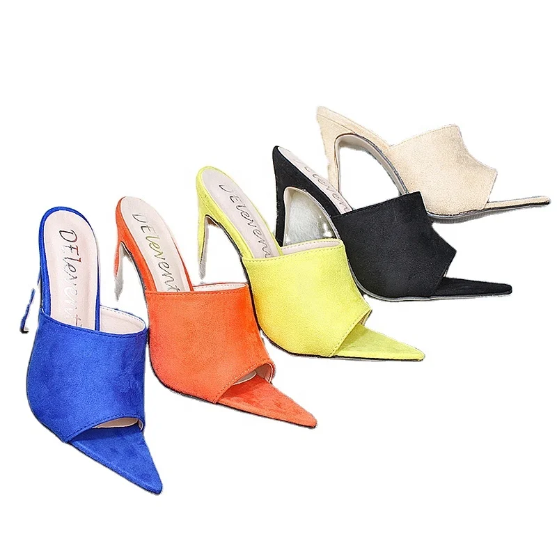 

2022 New Style Plus Size Plush luxury High Heels Shoes Fashion Sexy Jelly Color Pointed Toe Heel Sandals for Women and Ladies, Yellow/blue/black/apricot/orange