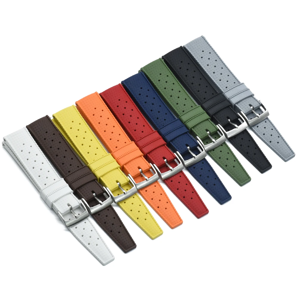 

FKM Fluorine Retro Watch Band Waterproof Dark Blue Green Black Modern Rally Tropic Sports Rubber Straps