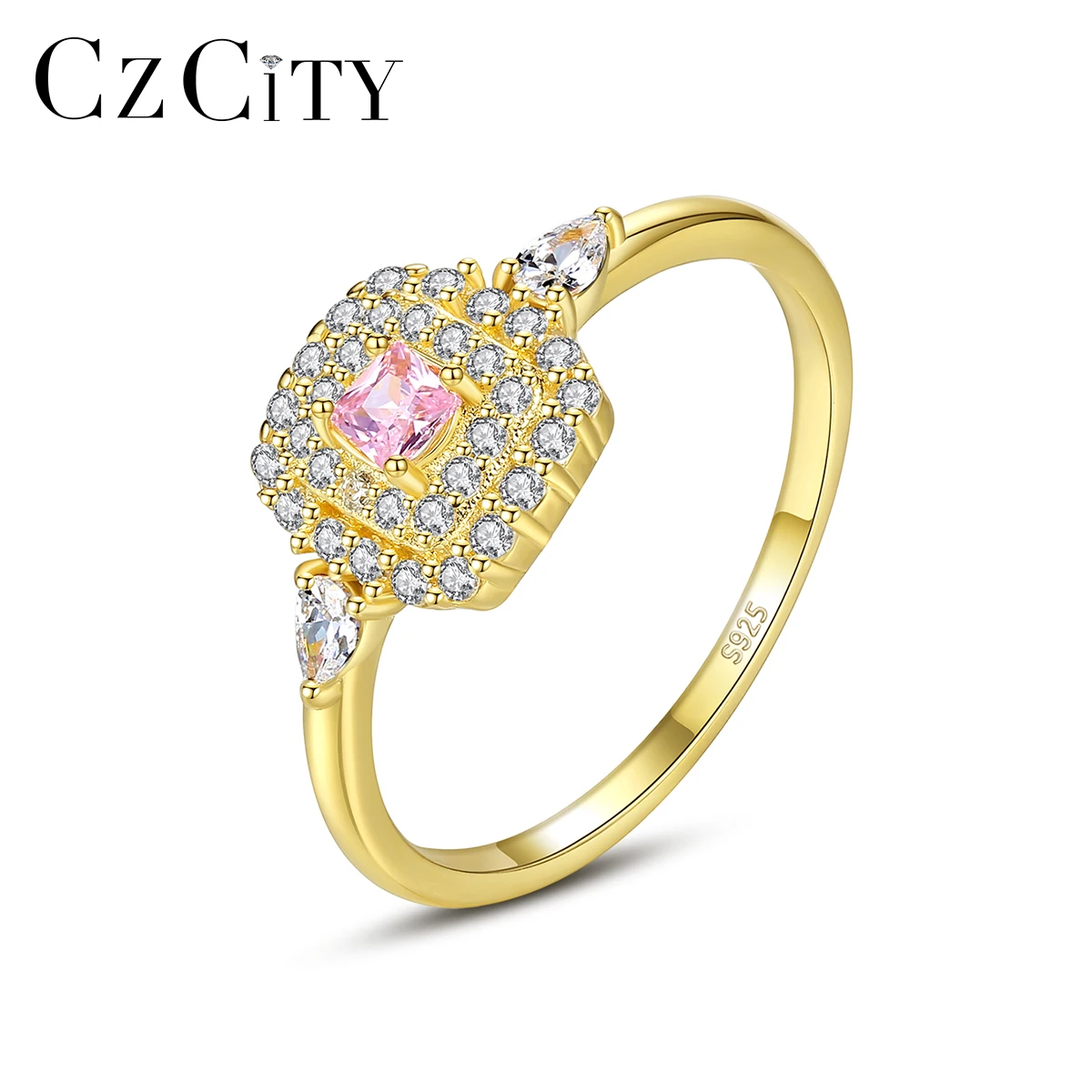 

CZCITY Personalized New Rings LuxuryJewelry 2023 18K Gold Plated Women Fine Jewelry Pink Diamond Ring