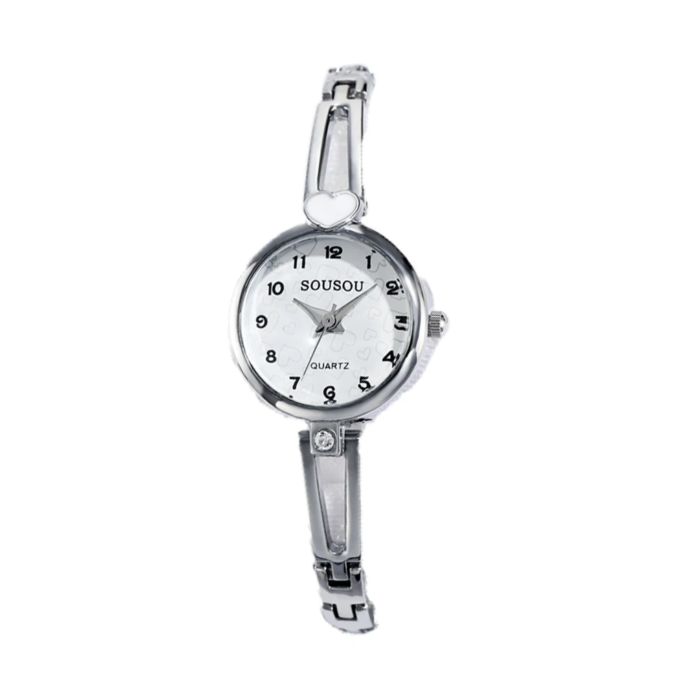 

Platinum silver bracelet with diamonds SOUSOU brand round dial female quartz watch