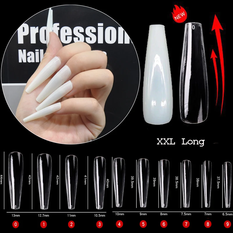 

wholesale 500 Pcs Extra Long C-Curve False Nail Tips long press on nails private label artificial fingernails for women, Nature/clear