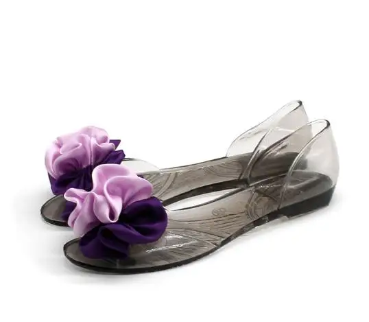 

2020 fashion transparent pvc jelly women sandal flat ladies shoes two color flower slip on summer peep toe slippers
