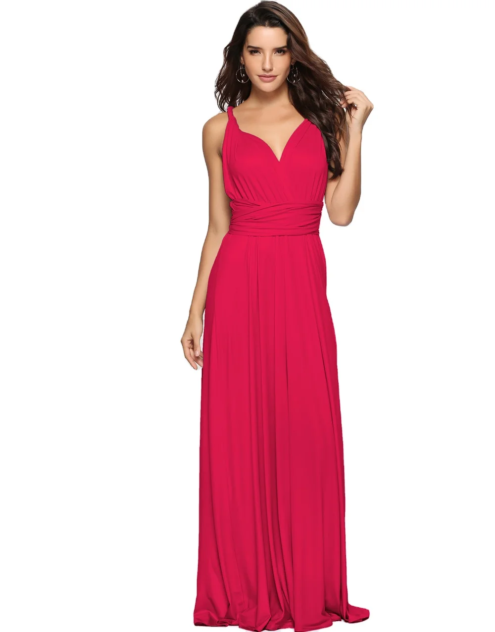 

Women's Backless Gown Multi-Way Wrap Halter Bandage Bridesmaid Long Cocktail Dress, Photo shown