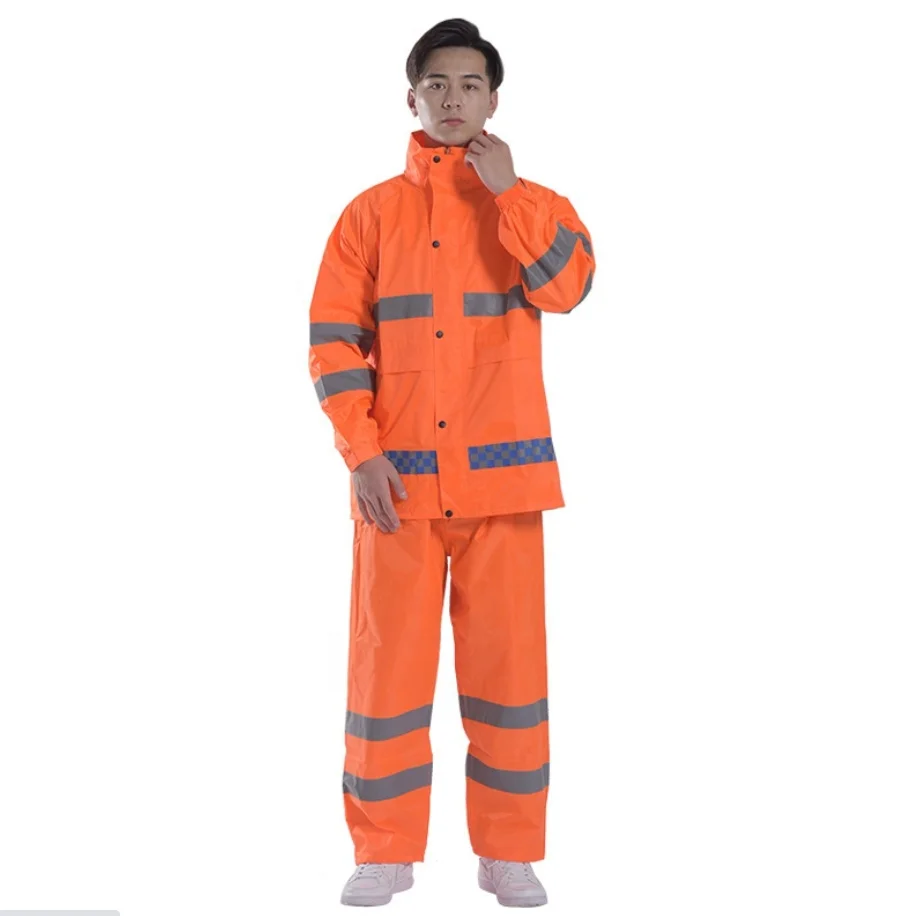 

Good Quality Working High Visibility Fluorescent Raincoat Safety Raincoat RAINWEAR Adult Rain Suit Reflective Raincoat Outdoor