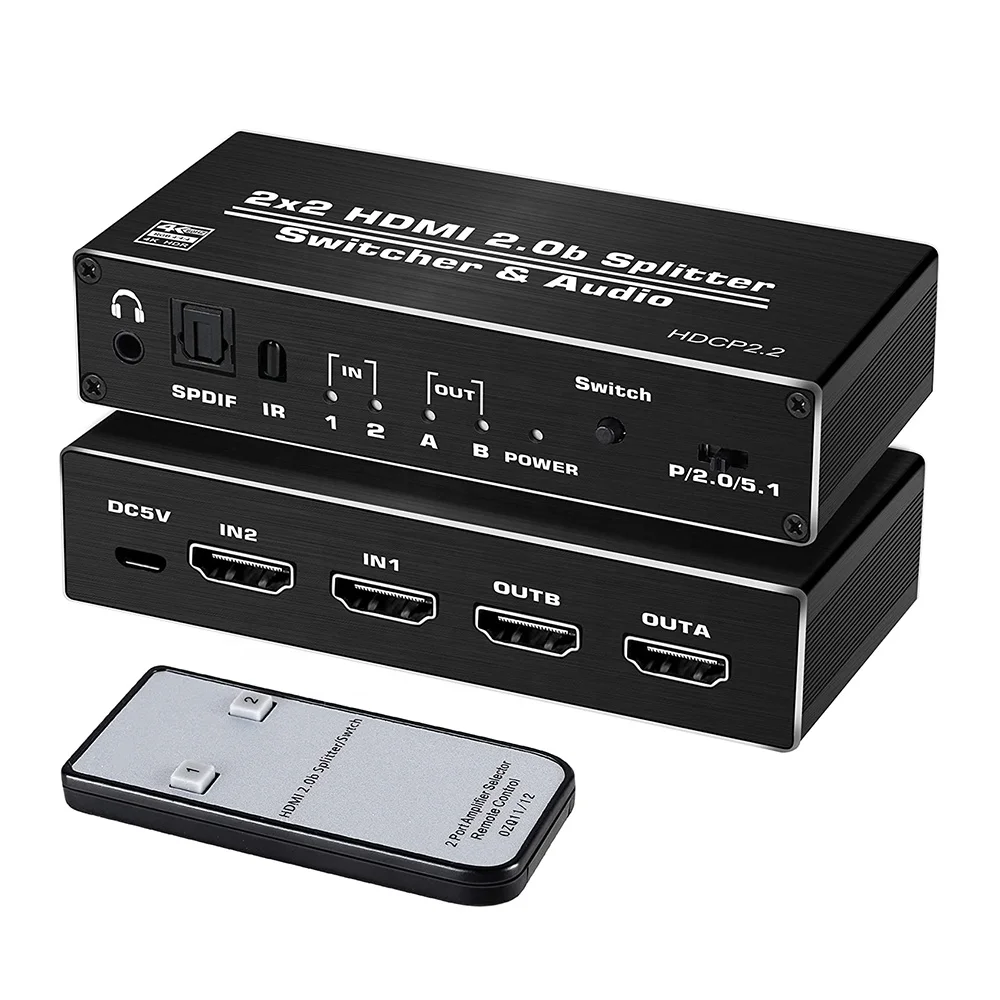 

OZQ11 4K 2*2 HDMI Switch Switcher Splitter 2in2 Out 4K@60hz with Scalar Optical Toslink SPDIF 3.5mm Audio Extractor HDR HDCP 2.2, Black