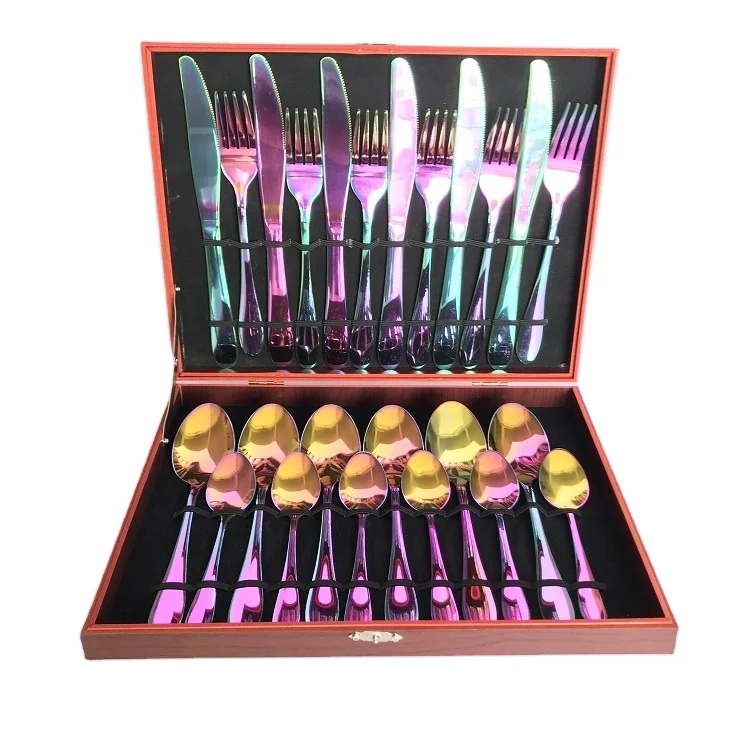 

Made In China cutlery set 24pcs stainless steel rain bow color, Rainbow