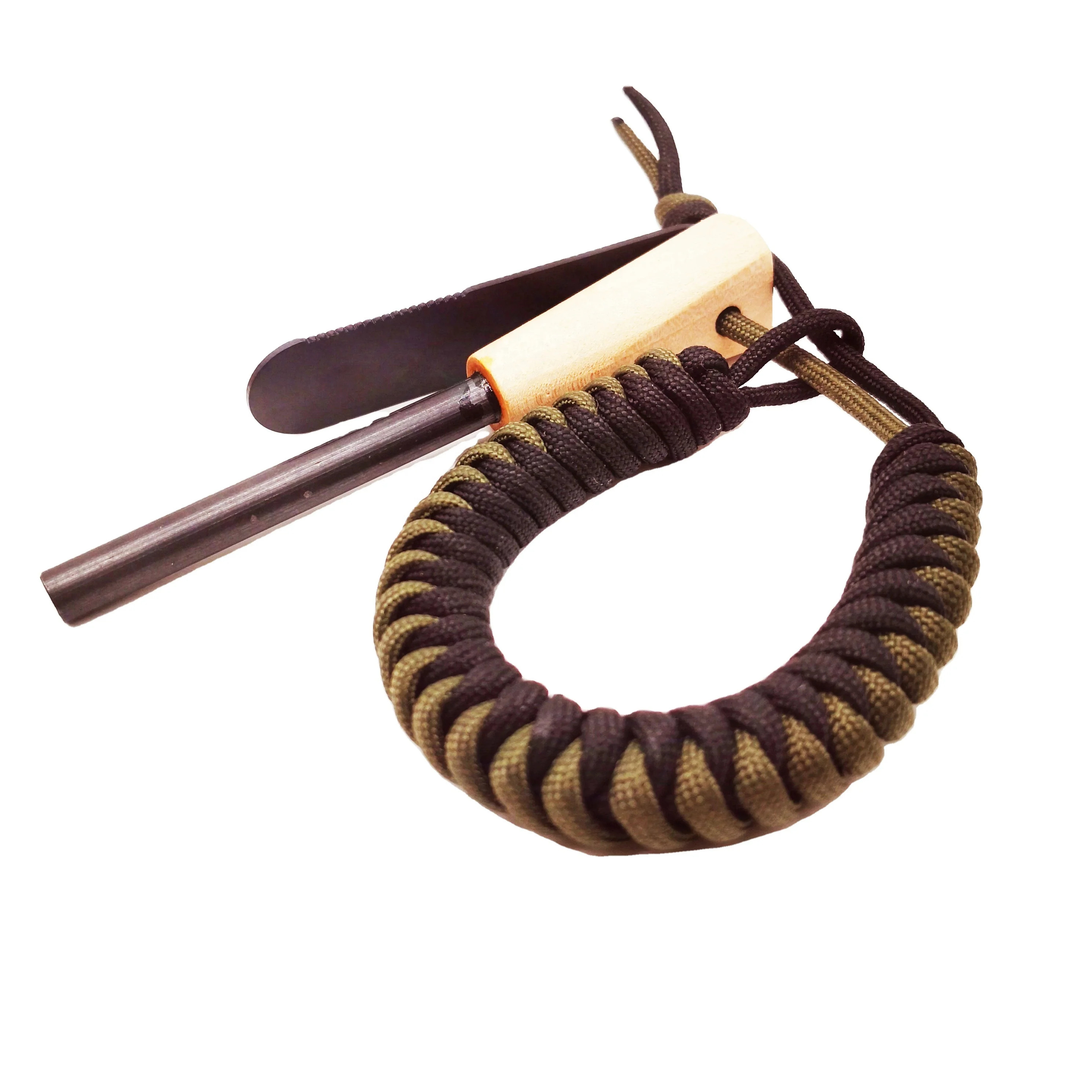 

Free Bracelet Multipurpose Survival Flint Wood 7mm Fat Rod Ferrocerium Rod Fire Starter with Wood Handle, Custom bracelet fire starter