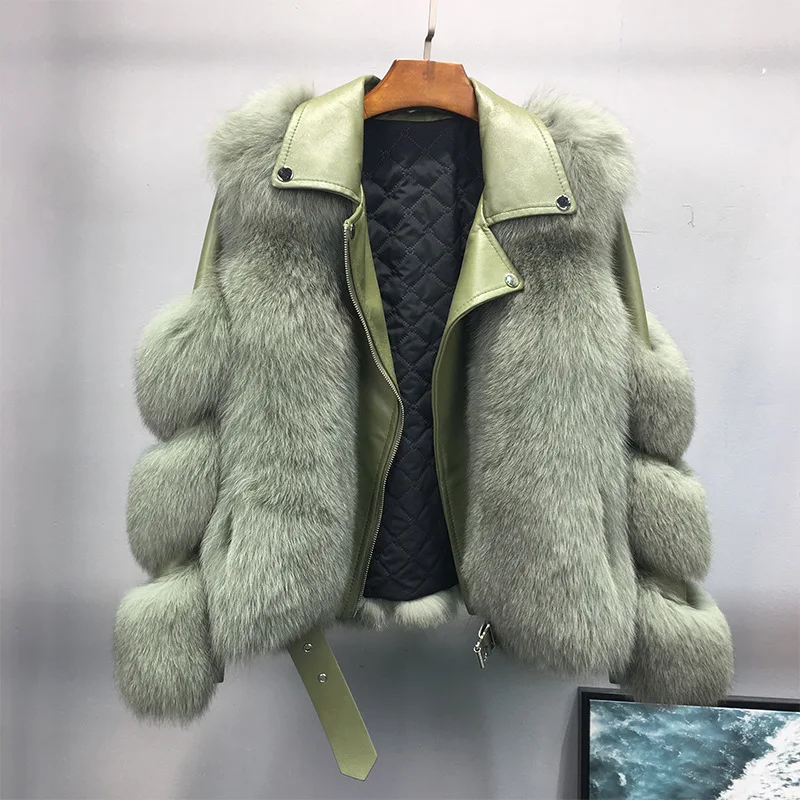 
2020 Winter Motorcycle Sheepskin Fur Jacket Model Designer Women Real Fox Fur Coat For Woman Trendy Genuine Leather Coats 